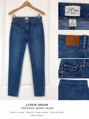 J.Crew Toothpick Skinny Jeans Size 26 Blue Mid Rise Stretch Denim
